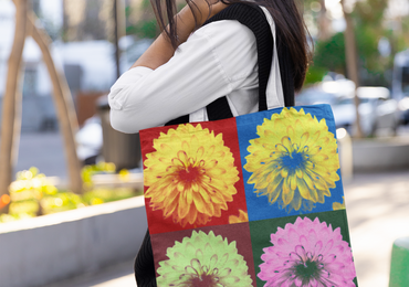 Warhol-Inspired Chrysanthemum Tote Bag - Vibrant Floral Design, Durable Canvas - Stylish Shopping Companion